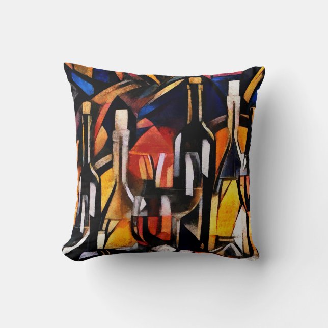 Cubism Wine Themes: Bottles & Grapes Cushion (Front)