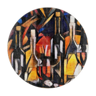 Cubism Wine Themes: Bottles & Grapes Cutting Board