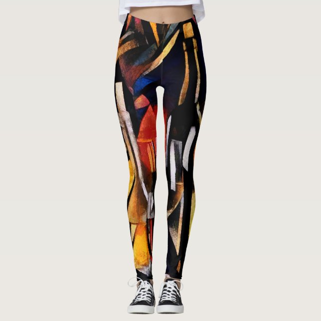 Cubism Wine Themes: Bottles & Grapes Leggings (Front)