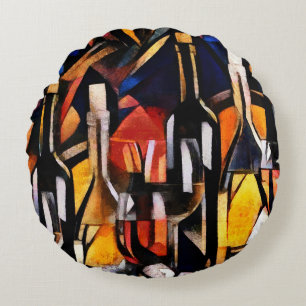 Cubism Wine Themes: Bottles & Grapes Round Cushion