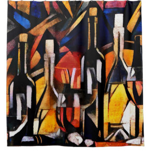 Cubism Wine Themes: Bottles & Grapes Shower Curtain