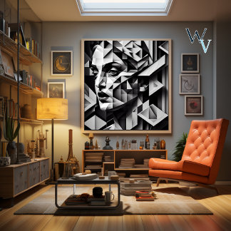 Cubism Woman Black and White Poster