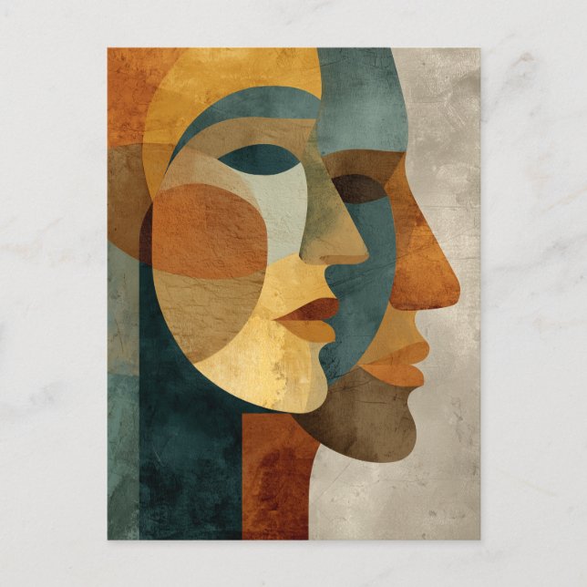 Cubist Abstract Faces Wall Art Print Postcard (Front)