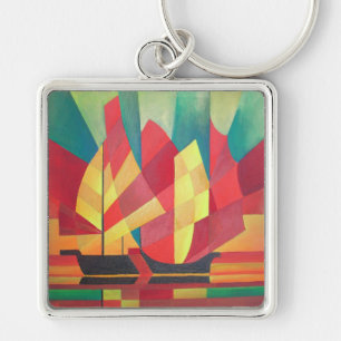 Cubist Abstract of Junk Sails and Ocean Skies Key Ring