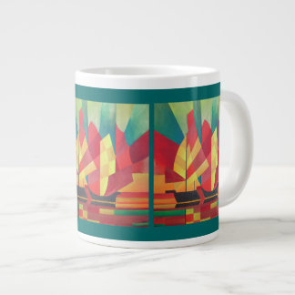 Cubist Abstract of Junk Sails and Ocean Skies Large Coffee Mug