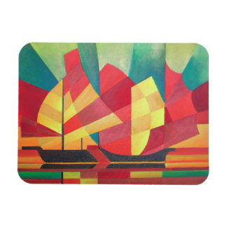 Cubist Abstract of Junk Sails and Ocean Skies Magnet
