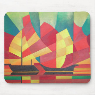Cubist Abstract of Junk Sails and Ocean Skies Mouse Mat