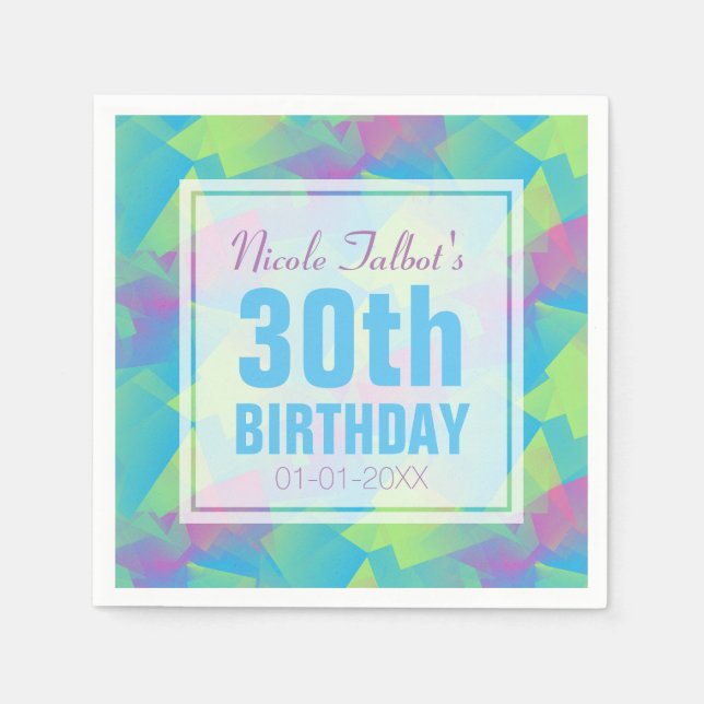 Cubist Abstract Pastel 30th Birthday Paper Napkins (Front)