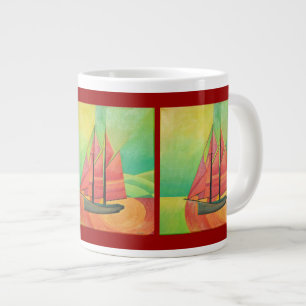 Cubist Abstract Sailing Boat Geometric Art Large Coffee Mug