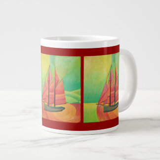 Cubist Abstract Sailing Boat Geometric Art Large Coffee Mug