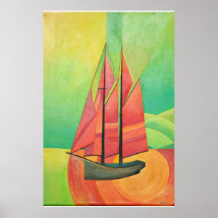 Cubist Abstract Sailing Boat Geometric Art Poster