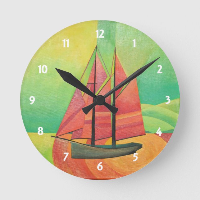 Cubist Abstract Sailing Boat Geometric Art Round Clock (Front)