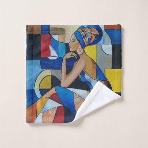 Cubist African Woman Bath Towel Bold Geometric B