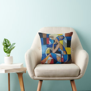 Cubist African Woman Throw Pillow Bold Geometric