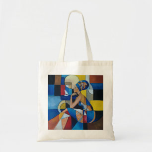 Cubist African Woman Tote Bag   Bold Geometric Art