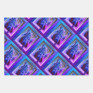 Cubist Art Deco Belly Dancer in Purple & Blue Wrapping Paper Sheet