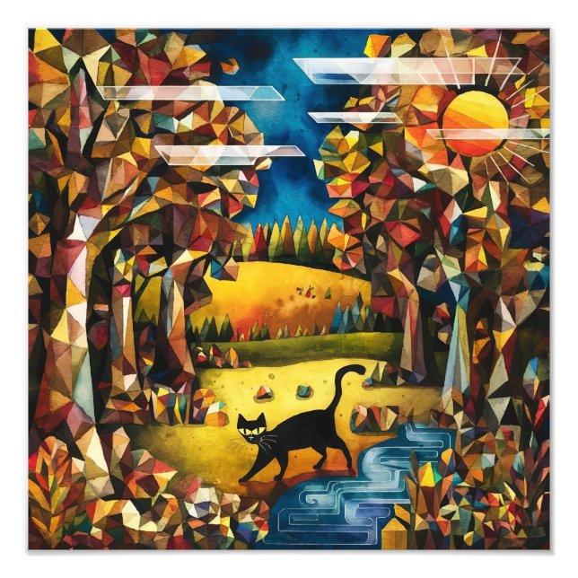  Cubist Autumn Forest with River and Meadow  Photo Print (Front)