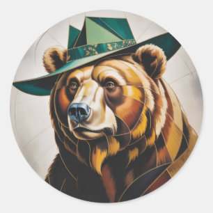 Cubist Bear Abstract Geometric Portrait Classic Round Sticker