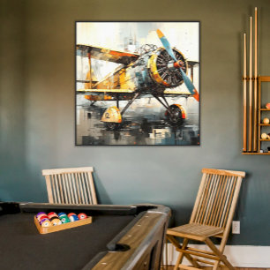Cubist Biplane: Abstract Vintage Aviation Art Canvas Print