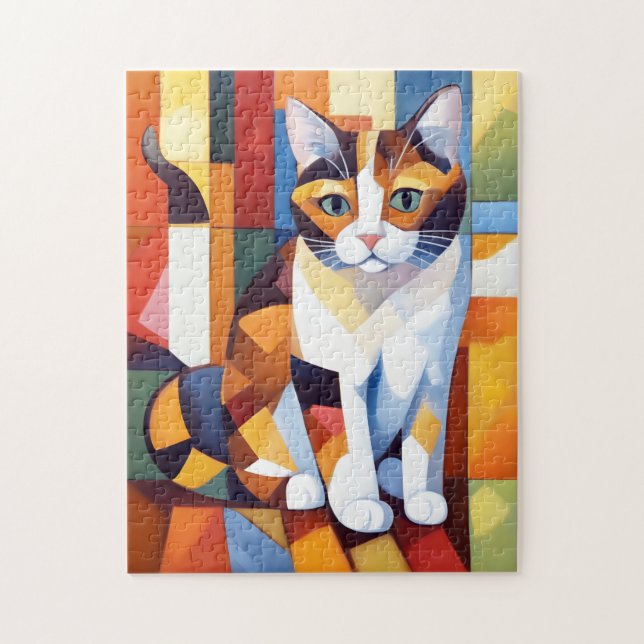 Cubist Calico Cat Art Jigsaw Puzzle (Vertical)