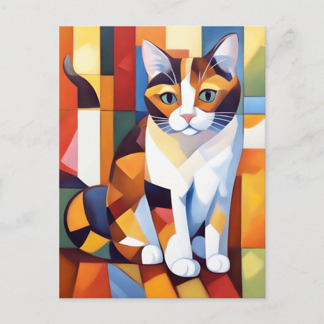 Cubist Calico Cat Art Postcard (Front)