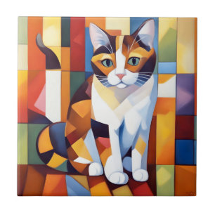 Cubist Calico Cat Art Tile