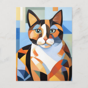 Cubist Calico Cat Composition Painting Postcard
