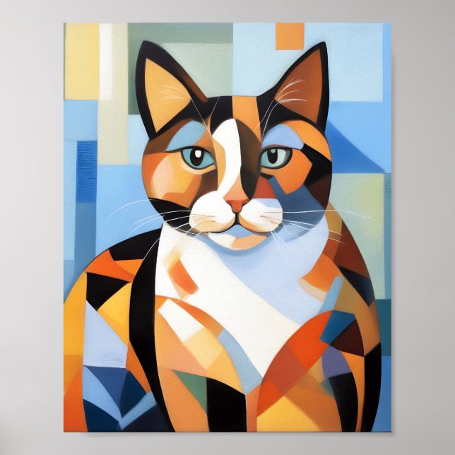 Cubist Calico Cat Composition Painting Poster (Front)