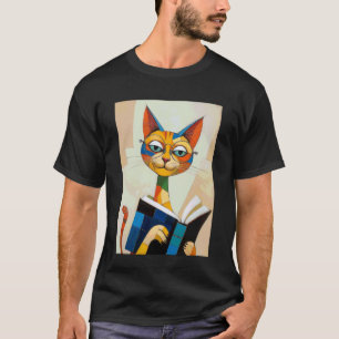 Cubist Cat Reader Boho Bookish Art T-Shirt