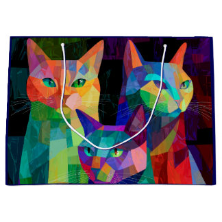 Cubist Cat Sentinels Large Gift Bag