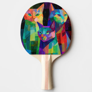 Cubist Cat Sentinels Ping Pong Paddle