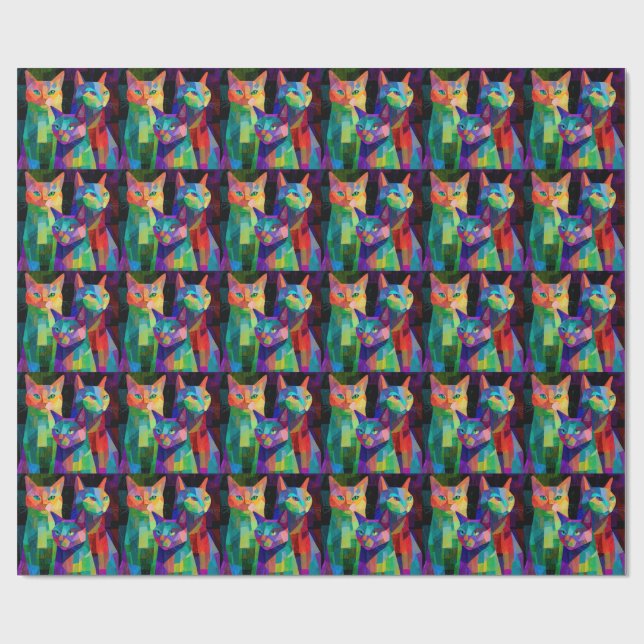Cubist Cat Sentinels Wrapping Paper (Flat)