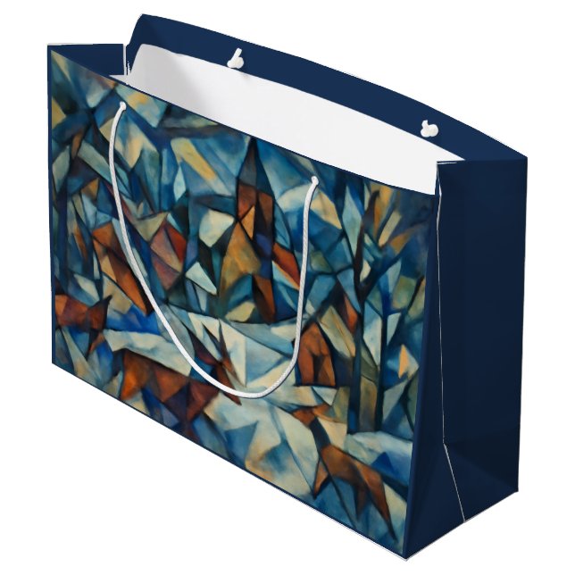 Cubist Expressionist Winter Village Large Gift Bag (Back Angled)