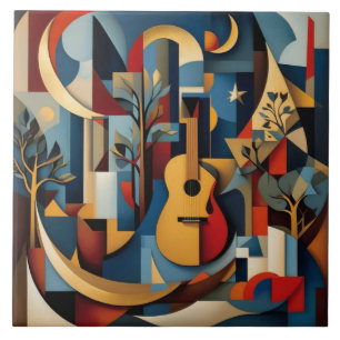 Cubist guitar art abstract still life geometric co tile