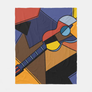 Cubist Guitar Surrealism Painting. Fleece Blanket