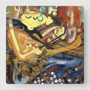 Cubist painting of guitar player in slippers square wall clock