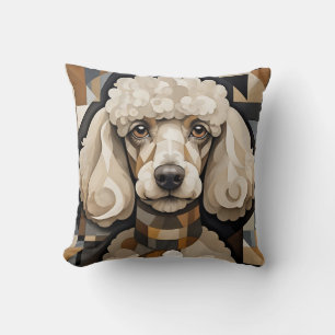 Cubist Poodle Portrait with Abstract Geometric Cushion
