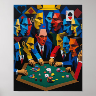 Cubist Style Poker Players Around Table Poster