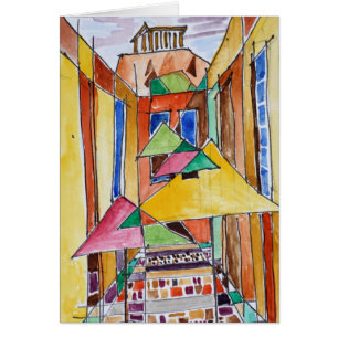Cubist Style Watercolor Plaka Athens, Greece