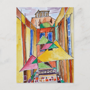 Cubist Style Watercolor Plaka   Athens, Greece Postcard