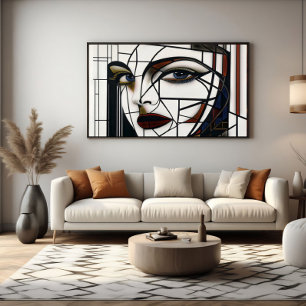 Cubist Woman Portrait Stained Glass Poster