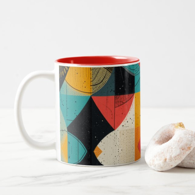 Cubistic Fish  Two-Tone Coffee Mug (With Donut)