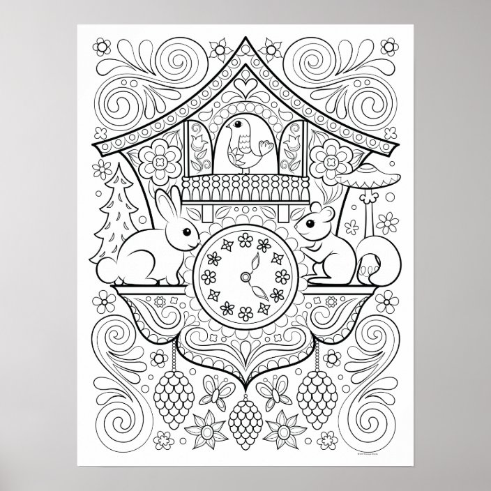 Cuckoo Clock Colouring Poster - Colorable Art | Zazzle.co.uk