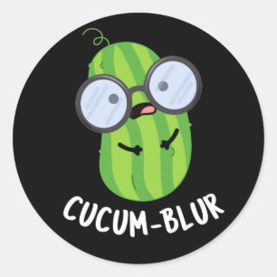 Cucum-blur Funny Veggie Cucumber Pun Dark BG Classic Round Sticker