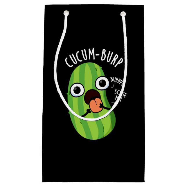 Cucum-burp Funny Cucumber Pun Dark BG Small Gift Bag (Front)