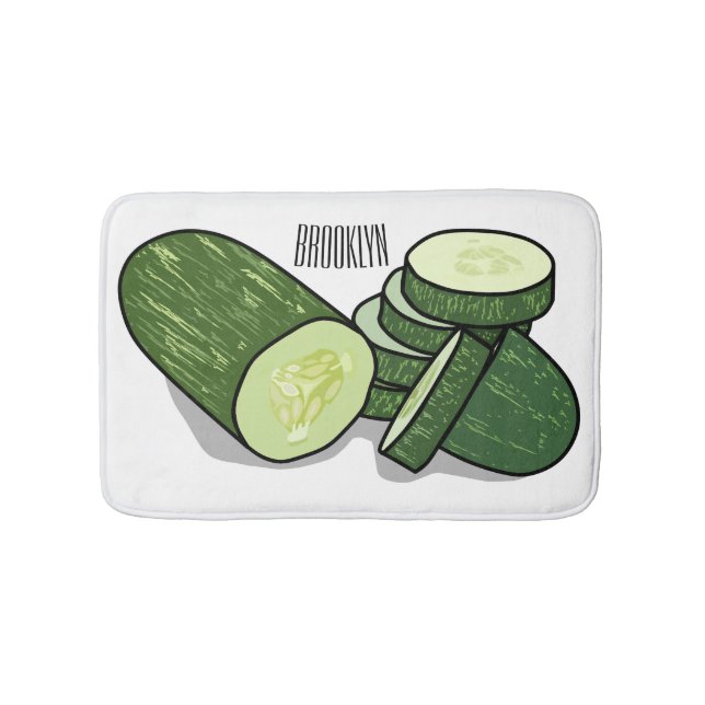 Cucumber cartoon illustration  bath mat (Front)