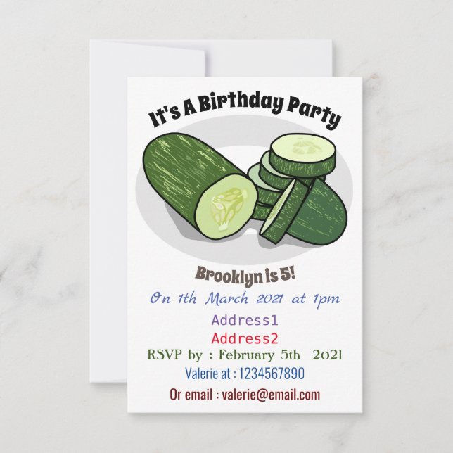 Cucumber cartoon illustration  invitation (Front)