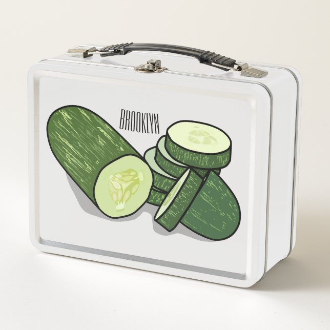 Cucumber cartoon illustration  metal lunch box (Front)