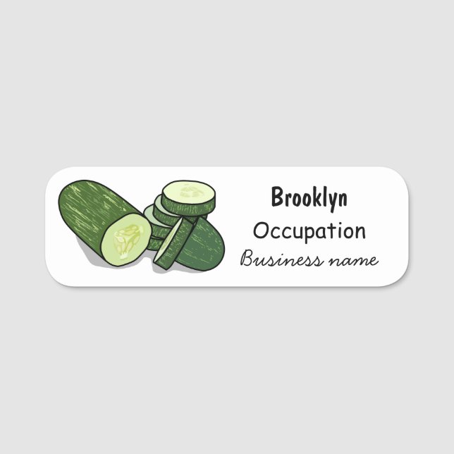 Cucumber cartoon illustration name tag (Front)