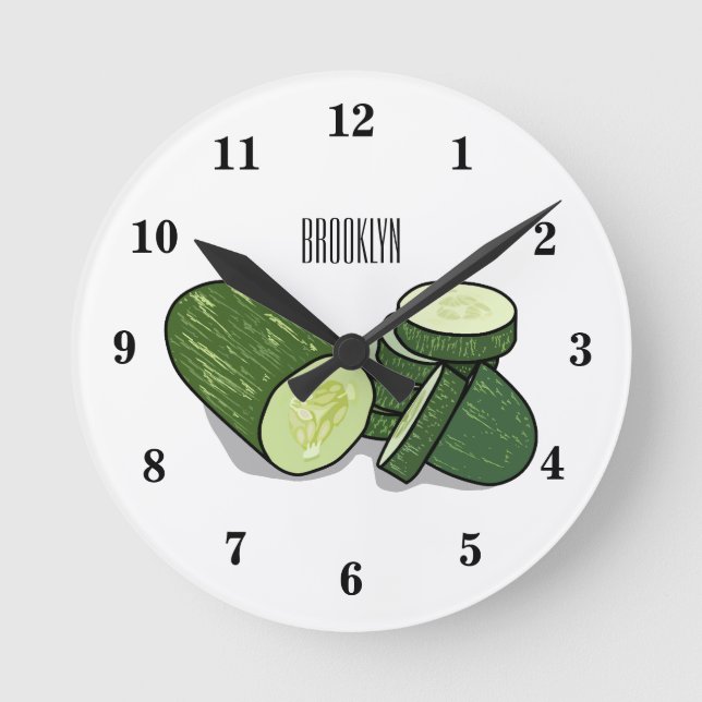 Cucumber cartoon illustration  round clock (Front)